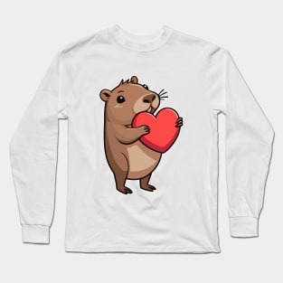 Funny Capybara with Heart Long Sleeve T-Shirt